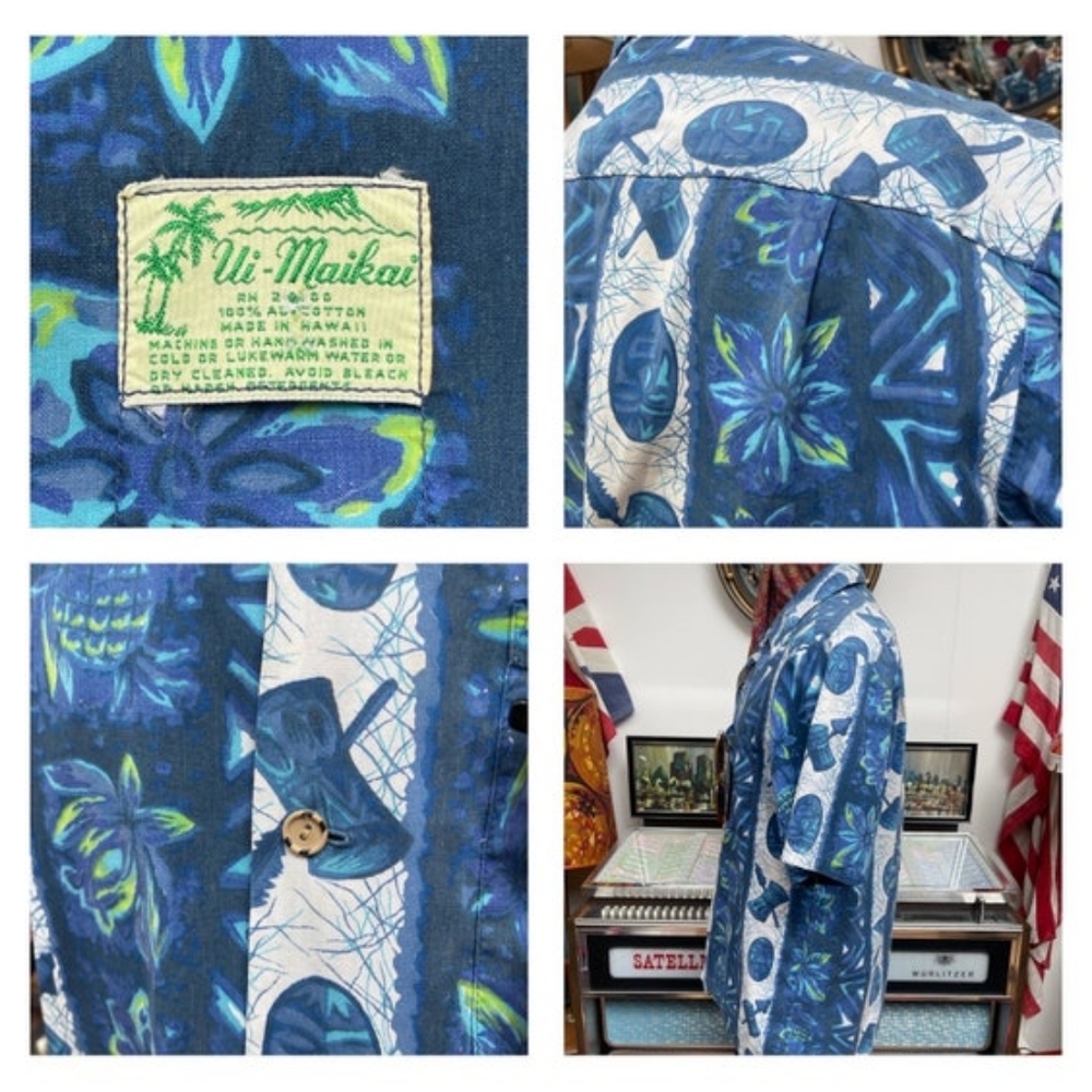 Ui-Maikai, Vintage Blue Hawaiian Shirt. Size Medium. Collectors Item.